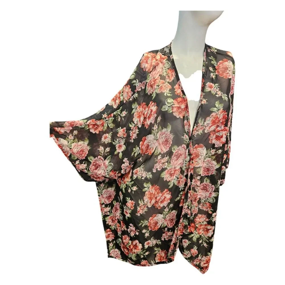 No Boundaries Floral Lace Back Kimono Size 2x - Picture 3 of 8